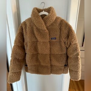 Patagonia Women's Recycled High Pile Fleece Down Jacket- Bearfoot Tan- Med- EUC